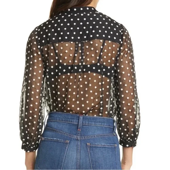 Alice + Olivia Sheila Sheer blouse with embroidered flowers, S - Picture 9 of 9